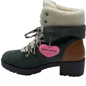 NWT Skechers Air Cooled Memory Foam Lace Up Suede Leather Boots Green Size 8